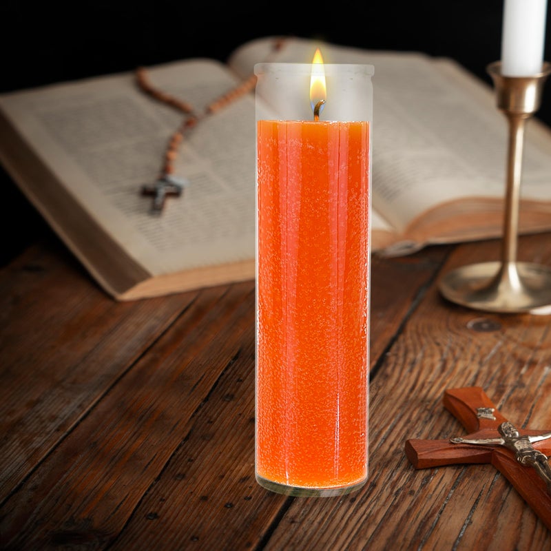 Mega Candles 6 pcs Unscented Orange 7 Day Glass Container Devotional Prayer Candles, Premium Wax Candle 2 Inch x 8 Inch, Sanctuary, Vigils, Prayers, Blessings, Religious, Memorials, Remembrance - Image 3